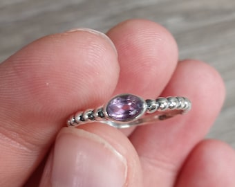 Amethyst Ring Sterling Silver Stacking Simple Oval