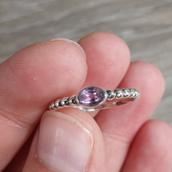 Amethyst Ring Sterling Silver Stacking Simple Oval