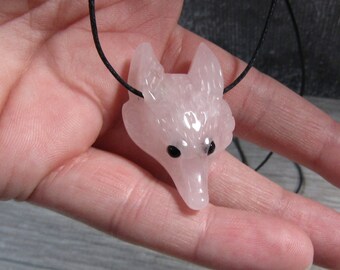 Rose Quartz Fox Head Stone Figurine Bead F318