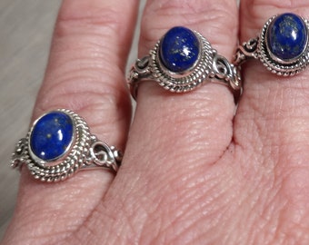 Lapis Lazuli Ring Sterling Silver 925 Victorian Double Swirl