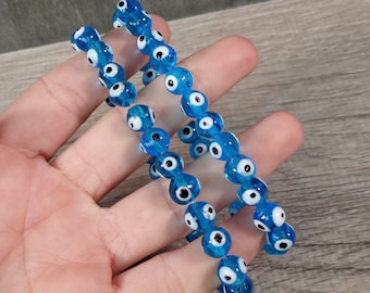 Evil Eye 8 mm Light Blue Lamp Glass Stretchy Bracelet G56