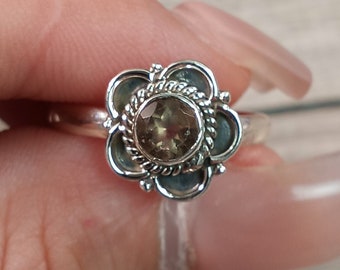 Smoky Quartz Ring Sterling Silver 925 Boho Flower