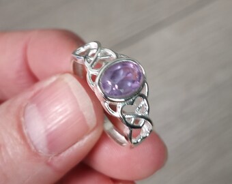 Amethyst Ring Sterling Silver 925 Double Heart Band