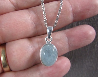 Aquamarine Sterling Silver Pendant with Stainless Steel Chain P69