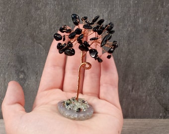 Obsidian Copper Tree with Agate Base C50