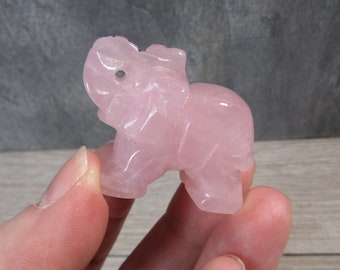 Natural Rose Quartz Gemstone Pocket Elephant Statue 2 inch June/&Ann Healing Crystal Carved Elephant Sculpture Animal Totem Spirit Stone Figurine for Meditation Home Decoration Collection