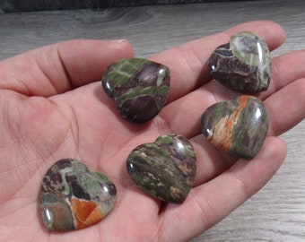 Green and Brown Jasper Flat 25 mm Heart K382