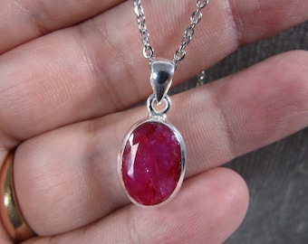 Ruby Sterling Silver Pendant with Stainless Steel Chain P72