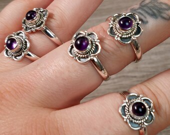 Amethyst Ring Sterling Silver 925 Boho Flower