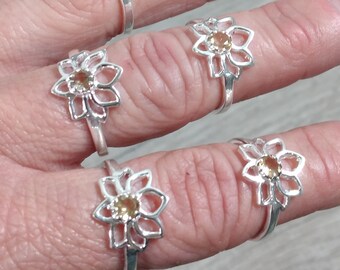 Citrine Lotus Flower Sterling Silver Ring