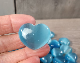 Bright Blue Cats Eye Puffy Heart 1 inch + Fiberoptic K3