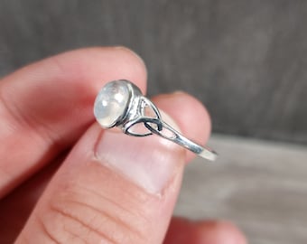 Rainbow Moonstone Sterling Silver Simple Celtic Ring