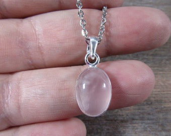 Rose Quartz Sterling Silver Pendant with Stainless Steel Chain P81