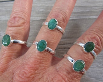 Emerald Sterling Silver Faceted Ring Z75
