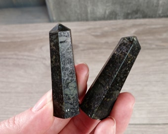 Nuummite Obelisk Faceted 1.75 inch + Small Wand