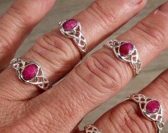 Ruby Sterling Silver Double Trinity Celtic Ring