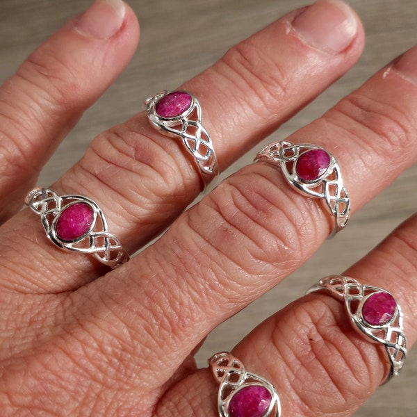 Ruby Sterling Silver Double Trinity Celtic Ring