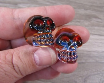 Skull Shaped Blue Pink and Orange Aura Glass Small