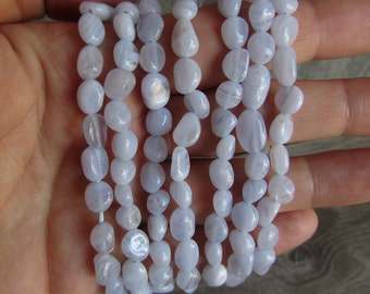 Blue Lace Agate Stretchy String Oval Bracelet 027