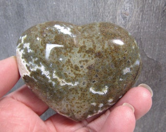 Moss Agate Heart Shaped Stone 7.4 ounce Crystal