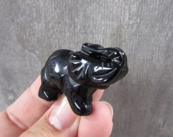 Obsidian Elephant 1 inch Figurine Shaped Stone