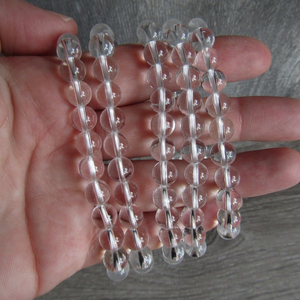 Clear Quartz 8 mm Round Stretchy String Bracelet G44