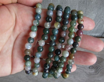 Moss Agate 5-6 mm Round Stretchy String Bracelet G18