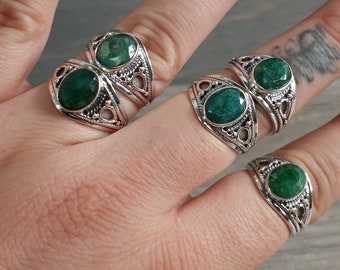 Emerald Sterling Silver Boho Statement Ring