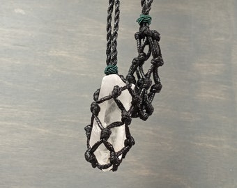 Black Macrame Crystal, Gemstone Necklace Holder M188