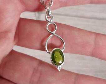 Peridot Sterling Silver Pendant with Stainless Steel Chain