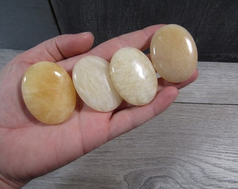 Yellow Calcite Oval Palm Stone E47