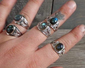 Labradorite Sterling Silver Boho Statement Ring