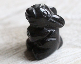 Obsidian Stone Bunny Rabbit Figurine F202