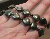 Pyrite Round Heart Bead Stretchy String Bracelet B178