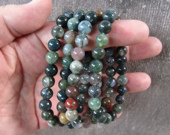 Moss Agate Round Stretchy String Bracelet 8 mm G80