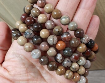 Petrified Wood Stretchy String 8 mm Round Bracelet 143