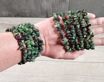 Ruby in Zoisite Bracelet Beaded Crystal Chips on Stretchy String Longer Style