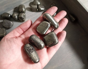 Pyrite or Fools Gold Tumbled Stone 0.75 inch + Crystal