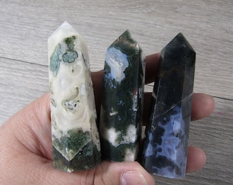 Moss Agate Medium Crystal Obelisk M258