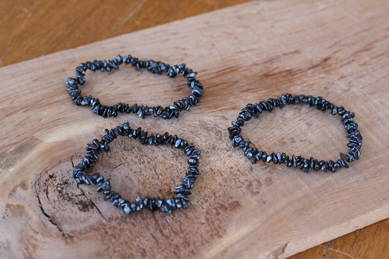 Black Tourmaline Stretchy String Chip Bracelet G134 | Etsy