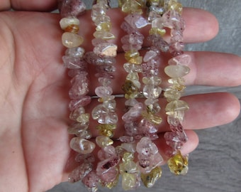 Rutilated Quartz and Strawberry Quartz Bracelet Chip Boho Style