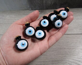 Evil Eye Glass Stash Bottle with Cork Lid Black Q45