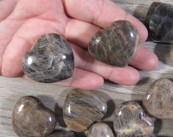 Black Moonstone Heart Puffy 37 mm approx Crystal