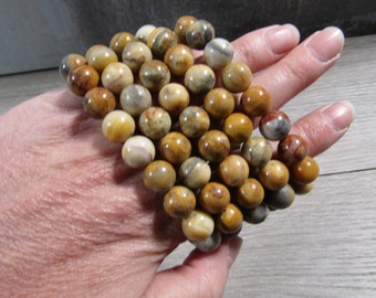 Crazy  Lace Jasper Bracelet 10 mm Round Stretchy String Jewelry