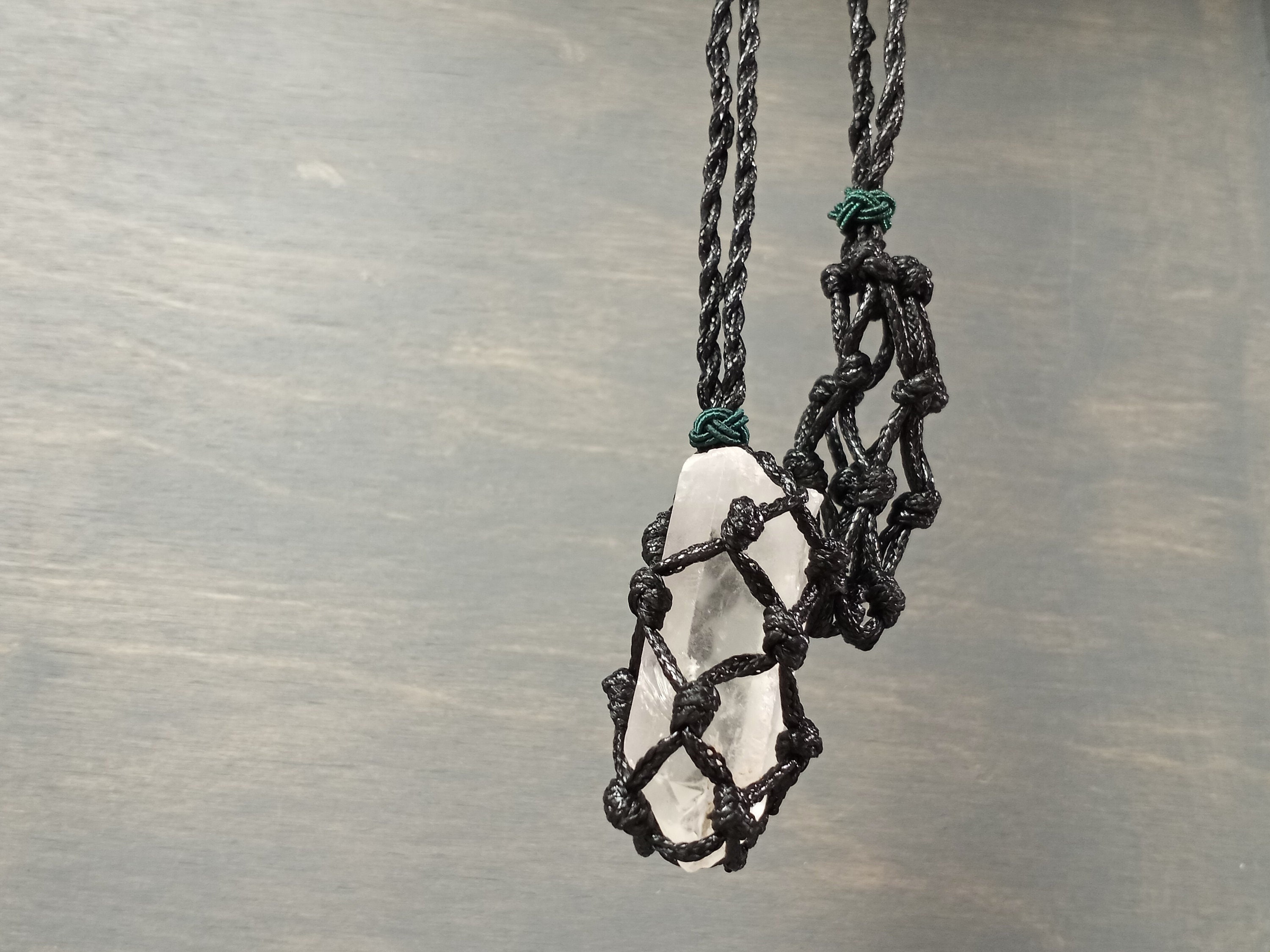 Black Macrame Crystal, Gemstone Necklace Holder M188