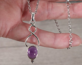 Amethyst Sterling Silver Pendant with Stainless Steel Chain