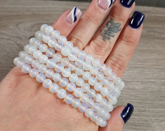 Opalite Bracelet 6 mm Round Stretchy String Beaded 167