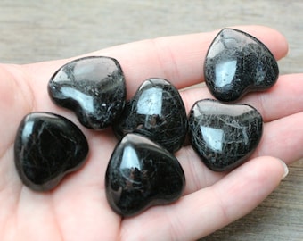 Black Tourmaline Stone Puffy 25 mm Heart K23