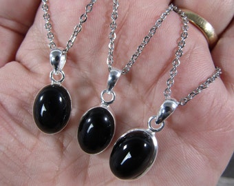 Onyx Sterling Silver Pendant with Stainless Steel Chain P73