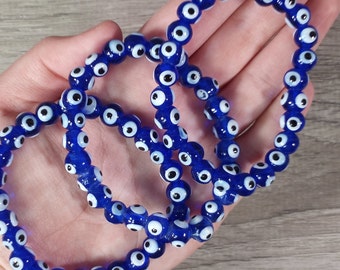 Evil Eye Dark Blue Lamp Glass 8 mm Stretchy Bracelet G326